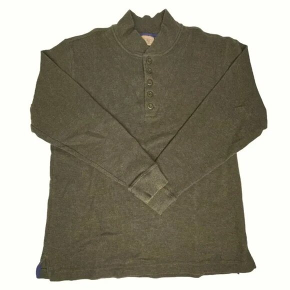 L.L. Bean Henley Sweater Shirt Green 100% Cotton - Picture 2 of 3